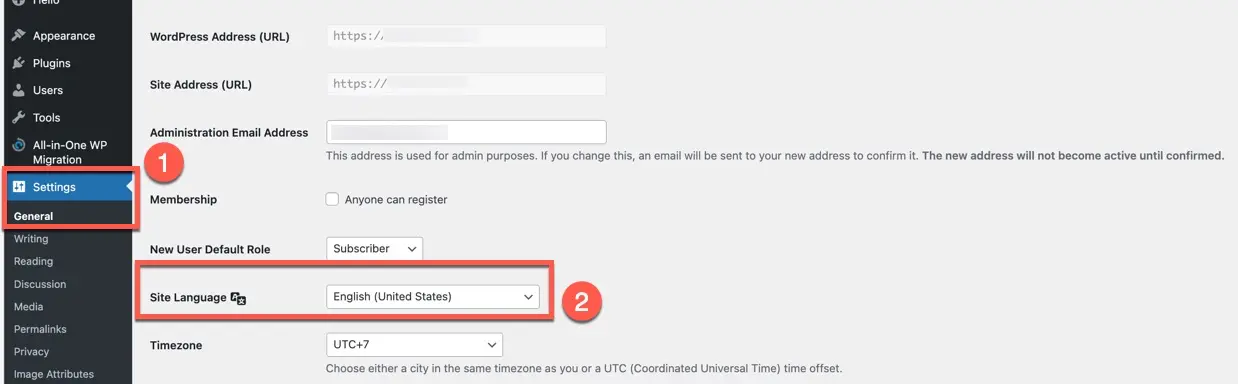 how to setting change language wordpress